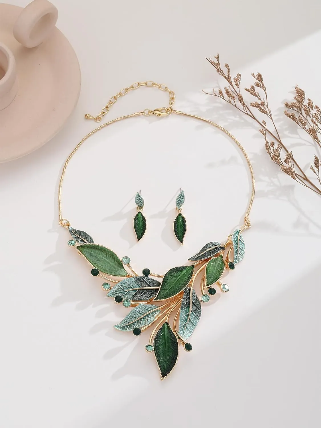 Vintage Chunky Statement Jewelry Set Retro Leaf Floral Geometric Bohemian Boho Bib Necklace Earring Set Fashion Costume Jewelry for Women Girls Wedding Party Prom Unique Gift