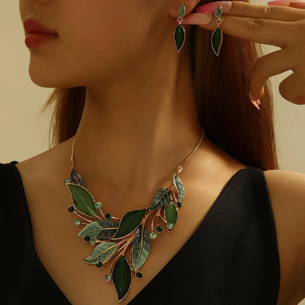 Vintage Chunky Statement Jewelry Set Retro Leaf Floral Geometric Bohemian Boho Bib Necklace Earring Set Fashion Costume Jewelry for Women Girls Wedding Party Prom Unique Gift