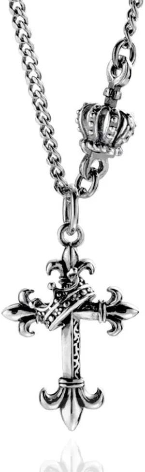 Vintage Cross Necklace 925 Sterling Silver Chain Cross Crown Pendant Necklace 17-19 Inches for Women Men Fashion Jewelry