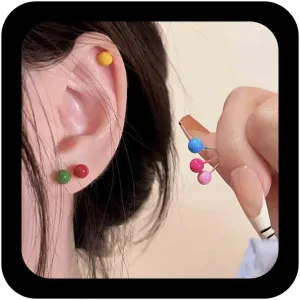 Vintage Enamel Ball Stud Earrings Tiny Acrylic Rainbow Earring Round Multicolor Dot Earring Minimalist Small Colorful Ball Earrings Jewelry for Women 6Pcs