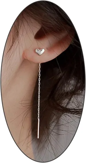 Vintage Heart Threader Dangle Earrings for Women 14k Gold Silver Tiny Cute Chain Earrings Long Bar Tassel Drop Earrings Jewelry Gift for Women