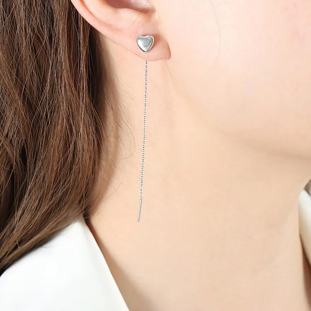 Vintage Heart Threader Dangle Earrings for Women 14k Gold Silver Tiny Cute Chain Earrings Long Bar Tassel Drop Earrings Jewelry Gift for Women
