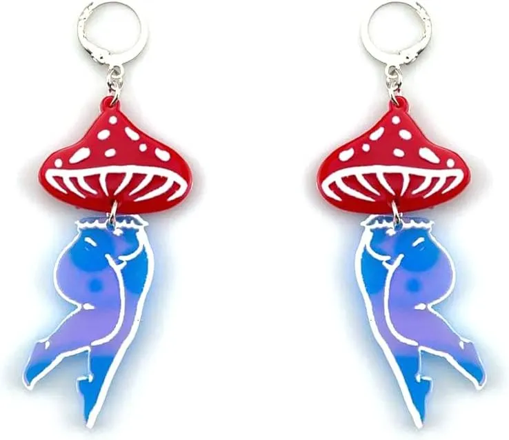Vintage Mushroom Earrings Acrylic Cute Tiny Dancer Beautiful Blue Legs Ballet Earrings for Women Fashion Jewelry Accessories
