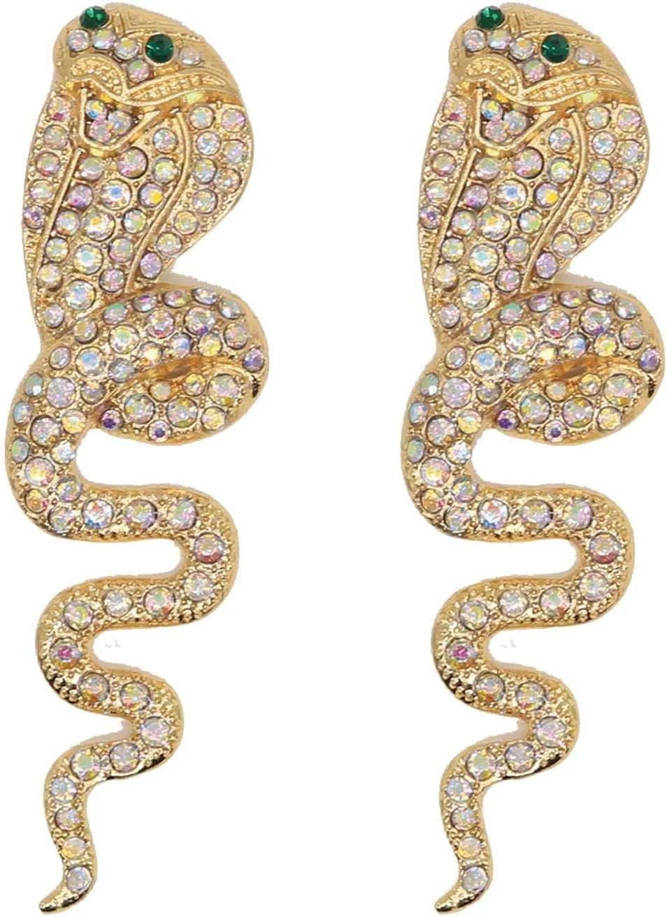 Vintage Punk Hip Hop Popular Crystal Turquoise Snake Stud Earrings Gothic Cool Rhinestone Animal Cobra Long Drop Earring Fashion Jewelry for Women Gift Gold Plated