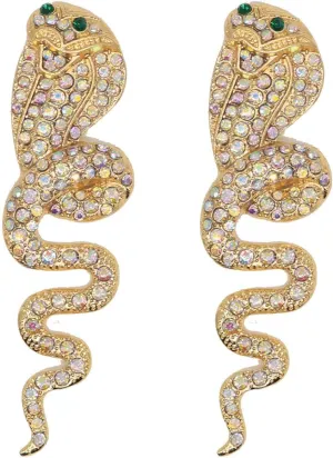 Vintage Punk Hip Hop Popular Crystal Turquoise Snake Stud Earrings Gothic Cool Rhinestone Animal Cobra Long Drop Earring Fashion Jewelry for Women Gift Gold Plated