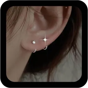 Vintage Tiny Crystal Ear Huggie Earrings Gold Small Rhinestone Stud Earring Cz Huggie Hoop Earring Minimalist Cz Hug Hoop Earrings Jewelry for Women