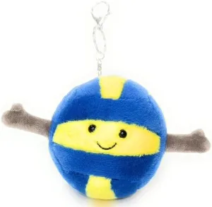 Volleyball Smiley Plush Keychain, Blue and Yellow, Cute Bag Charm with Clip