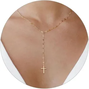 VRIUA Gold Necklace for Women, Dainty Gold Necklace 14K Gold Plated Lariat Pearl Y-Shaped Necklace Layered Bead Chain Diamond Drop Necklaces Minimalist Jewelry for Women