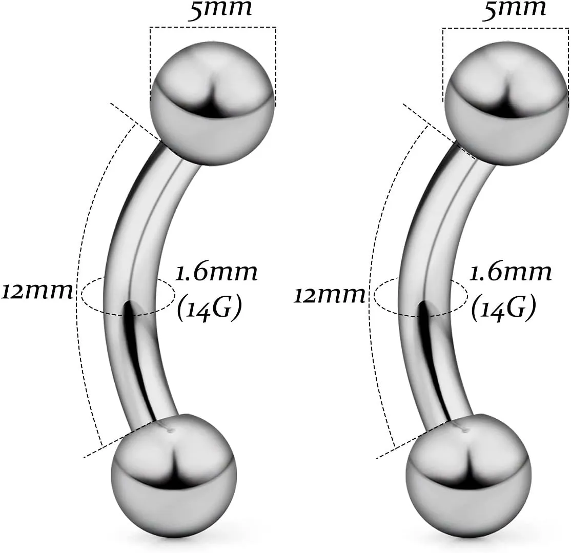 Vsnnsns 14G 16G Eyebrow Piercing Jewelry G23 Titanium Curved Barbell Eyebrow Ring Vertical Labret Lip Jewelry Rook Daith Earrings Piercing Jewelry for Women Men 6mm 8mm 10mm 12mm 14mm 16mm