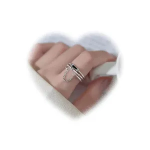 W WEILIRIAN Vintage Black Square Ring Black Crystal Knuckle Ring Layered Stacking Finger Ring Silver Chain Open Ring Handmade Adjustable Ring Jewelry for Women and Girls Gifts