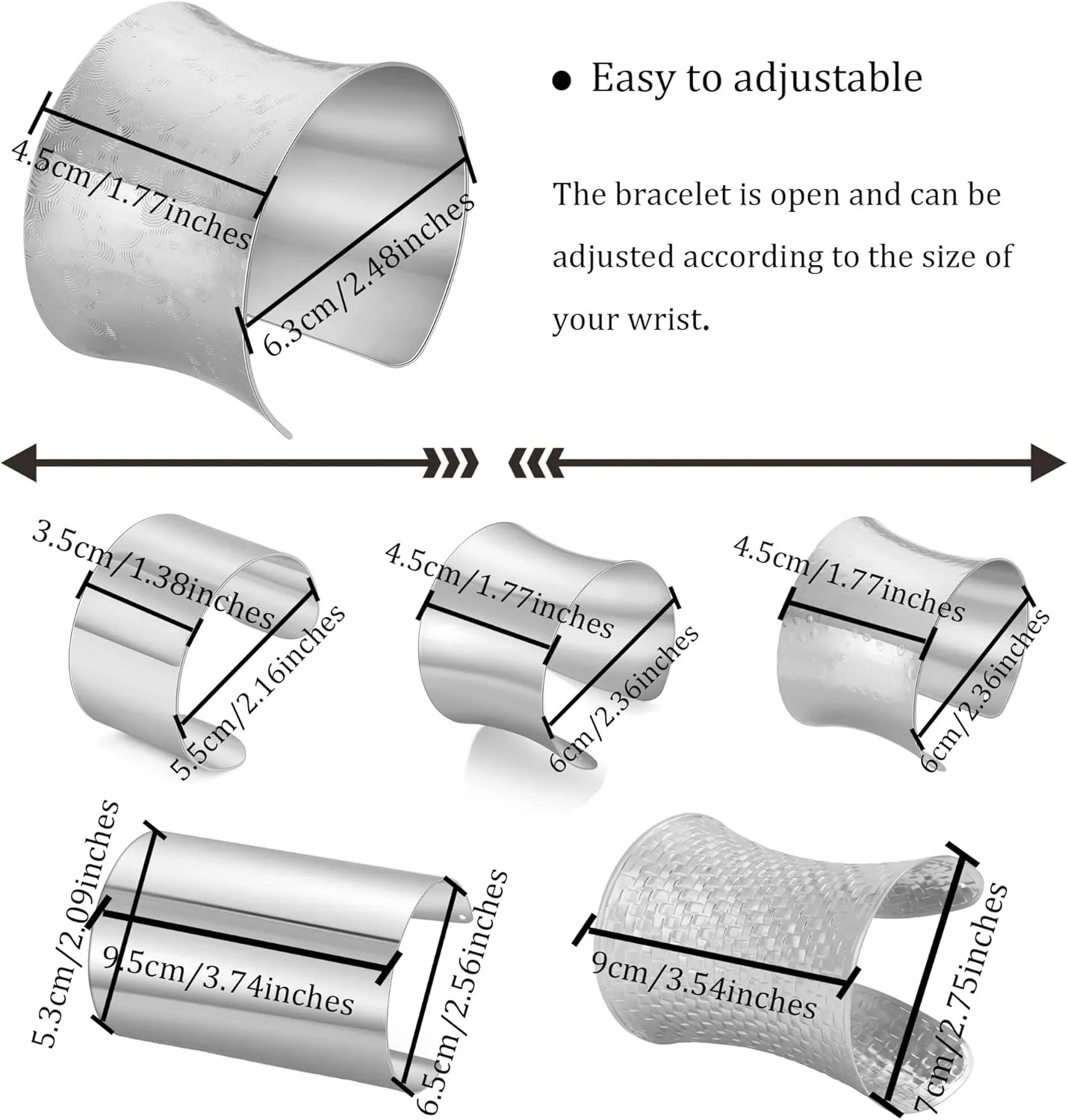 WAINIS 2 Pcs Cuff Bangle Bracelets for Women Open Wide Bracelets Gold Silver Wrist Cuff Wrap Bracelet Adjustable Jewelry Gift