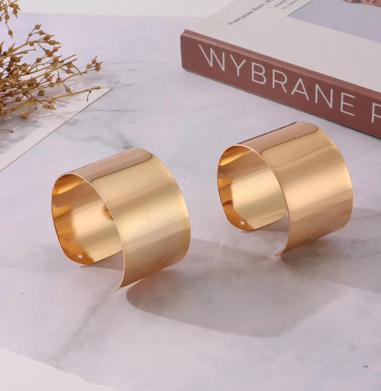 WAINIS 2 Pcs Cuff Bangle Bracelets for Women Open Wide Bracelets Gold Silver Wrist Cuff Wrap Bracelet Adjustable Jewelry Gift
