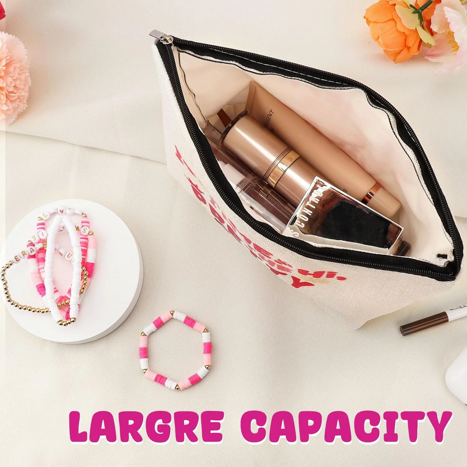 WALLFID Makeup Cosmetic Bag for Girls, Music Lovers Singer Fans, Birthday Gift for Girl, Travel Bag for Friends & Sister, with Friendship Bracelets