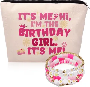 WALLFID Makeup Cosmetic Bag for Girls, Music Lovers Singer Fans, Birthday Gift for Girl, Travel Bag for Friends & Sister, with Friendship Bracelets