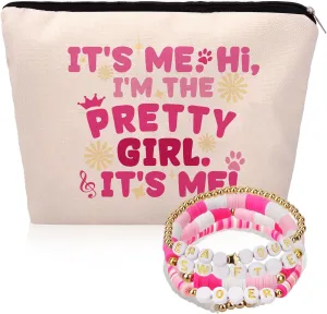 WALLFID Makeup Cosmetic Bag for Girls,Cosmetic Bag Gift for Music Lovers Singer Fans,Birthday Gift for Girl,Travel Bag Gift for Friends Sister,with Friendship Bracelets (Pretty Girl)