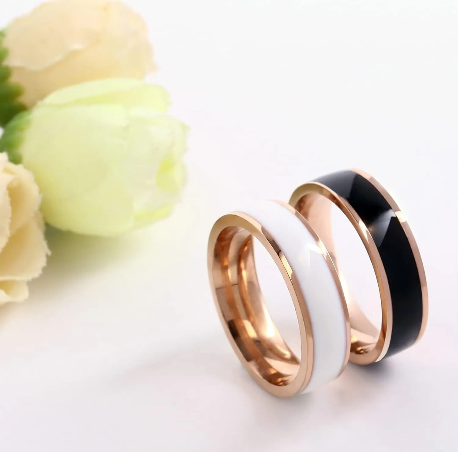 Wedding Band Sets for Him and Her, Stainless Steel Couples Rings Set Promise Ring Black White Line Shape