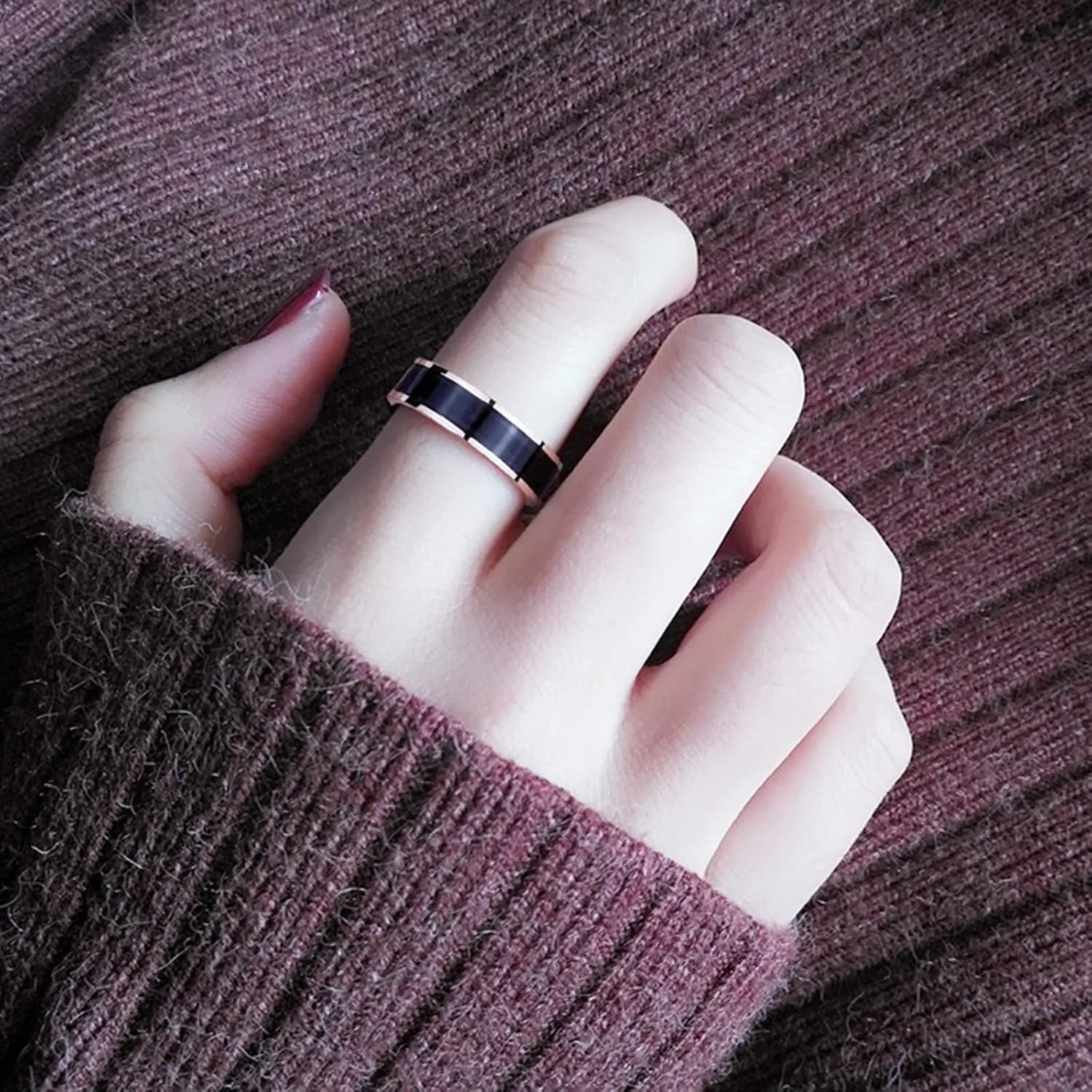 Wedding Band Sets for Him and Her, Stainless Steel Couples Rings Set Promise Ring Black White Line Shape