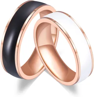 Wedding Band Sets for Him and Her, Stainless Steel Couples Rings Set Promise Ring Black White Line Shape