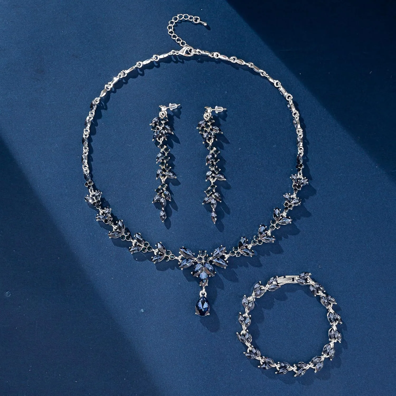 Wedding Jewelry Sets for Bride Bridesmaid Bridal Jewelry Set for Women Wedding Crystal Necklace Earrings Bracelet Set for Party Prom Jewelry
