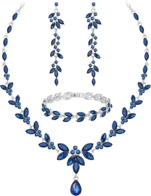 Wedding Jewelry Sets for Bride Bridesmaid Bridal Jewelry Set for Women Wedding Crystal Necklace Earrings Bracelet Set for Party Prom Jewelry