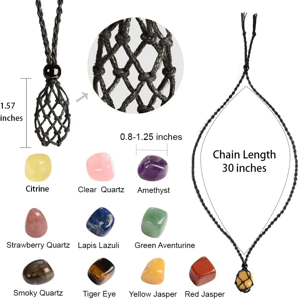 weryerker 7 Chakra GemStones Empty Necklace Cord Pendant Stone Holder Replacement Hand-Woven Necklace Cord with Adjustable
