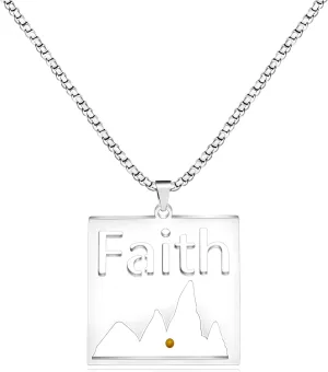 White Faith Mountain Range Pendant Necklace with Mustard Seed | Inspirational and Religious Jewelry for Men Unique Christian Bless Jewelry
