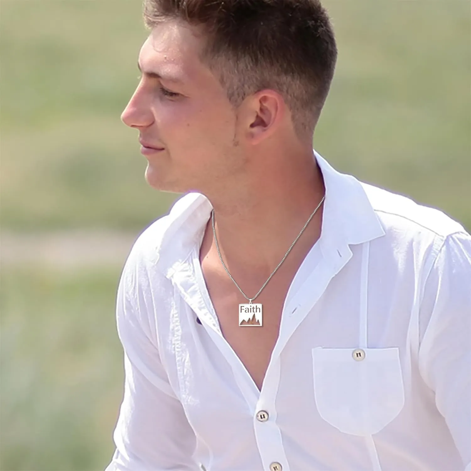 White Faith Mountain Range Pendant Necklace with Mustard Seed | Inspirational and Religious Jewelry for Men Unique Christian Bless Jewelry