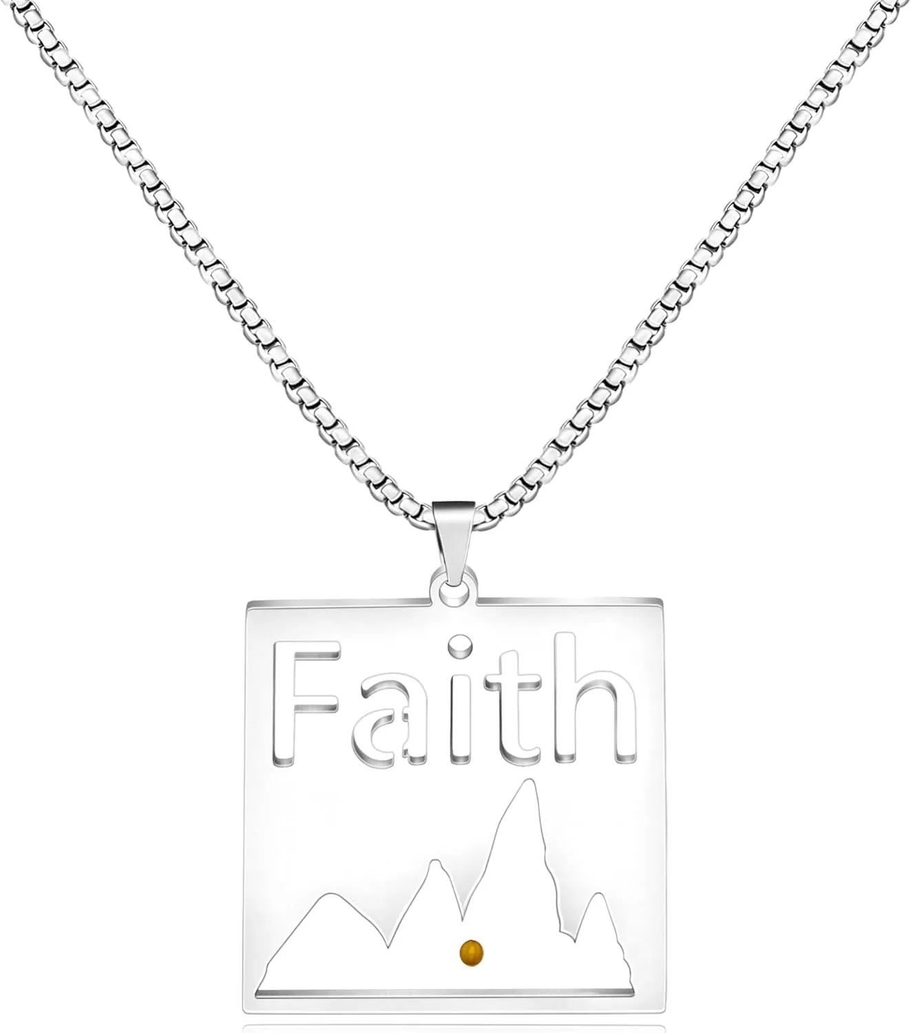 White Faith Mountain Range Pendant Necklace with Mustard Seed | Inspirational and Religious Jewelry for Men Unique Christian Bless Jewelry