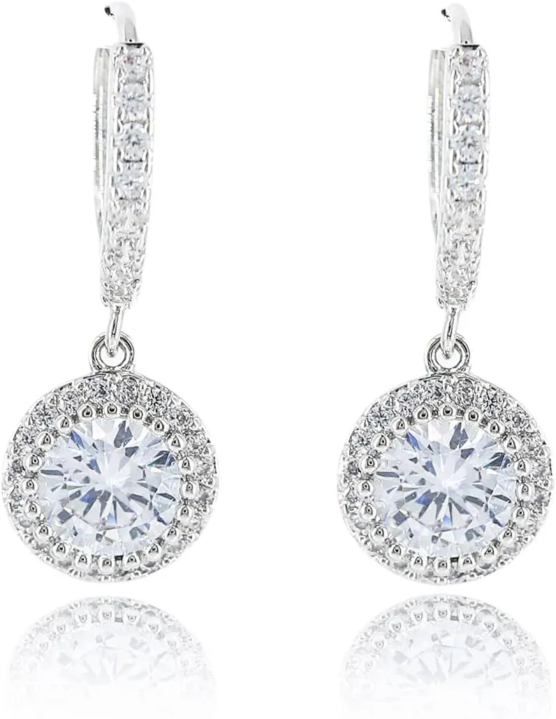 White Gold Plated Cartilage Earlobe Huggie Hoop Earring With Charm Cz Paved Cuff Dangle Round Hoop Drop Dainty Minimalist Pierced Eearring for Women