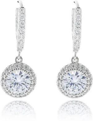 White Gold Plated Cartilage Earlobe Huggie Hoop Earring With Charm Cz Paved Cuff Dangle Round Hoop Drop Dainty Minimalist Pierced Eearring for Women