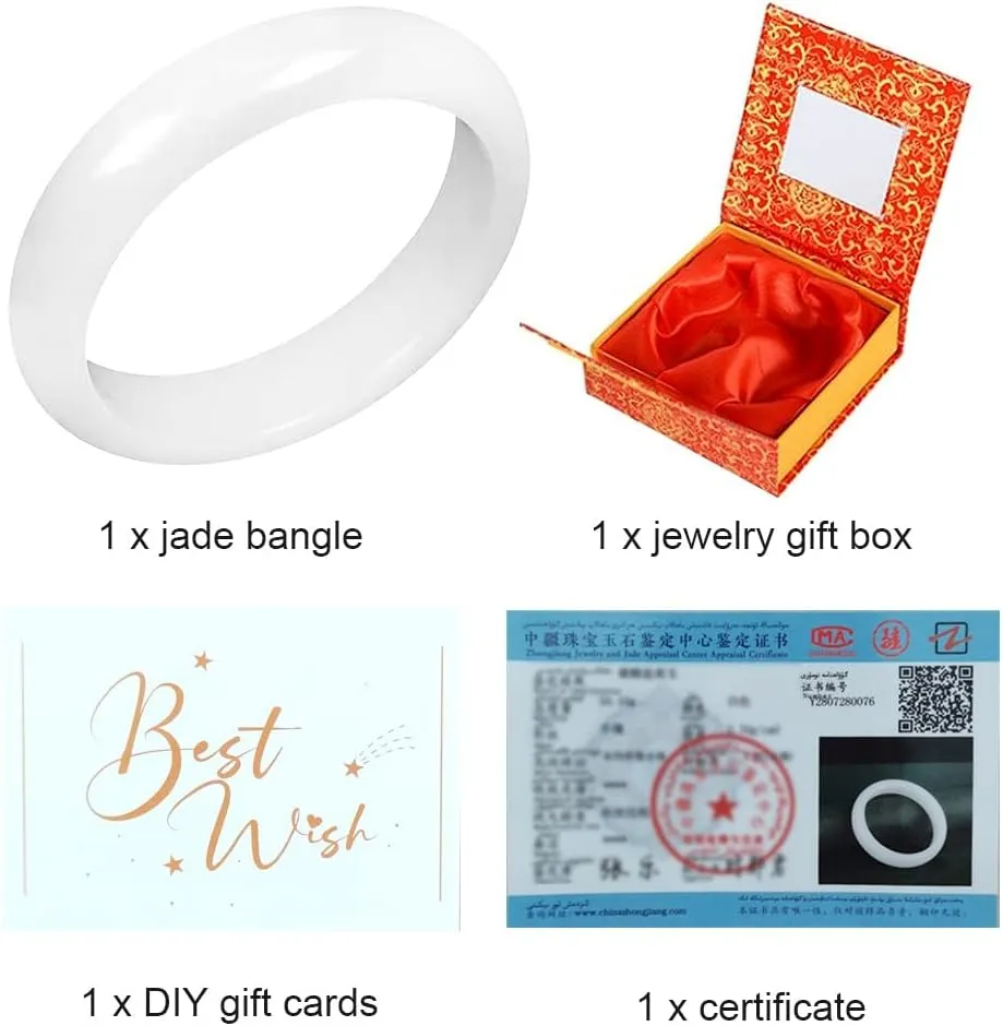 White Jade Bangle Bracelet for Women Retro Chinese Style Natural Jade Gemstone Jewelry Mother's Day Gift for Mom