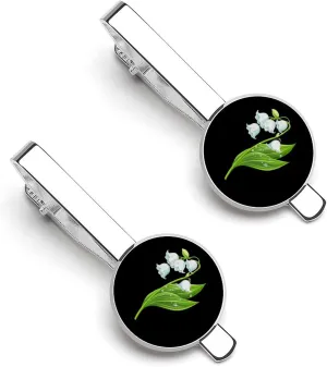 White Lily Of The Valley Flower Mens Tie Clips Pin Unique Tie Bars for Wedding Anniversary Holiday Gifts 5.5x2.2cm