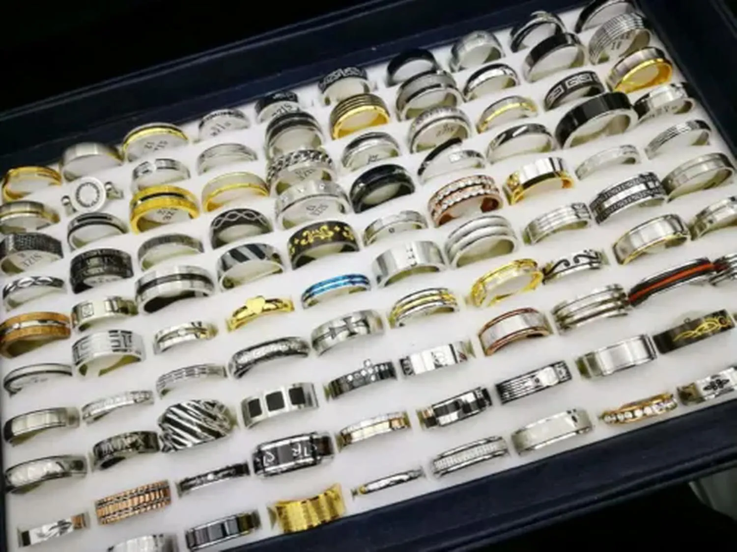 Wholesale 100pcs Bulk Lot Mixed Stainless Steel Rings Men's Fashion Wedding Ring-Women-100pcs