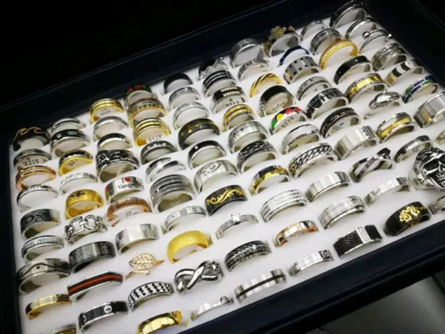 Wholesale 100pcs Bulk Lot Mixed Stainless Steel Rings Men's Fashion Wedding Ring-Women-100pcs