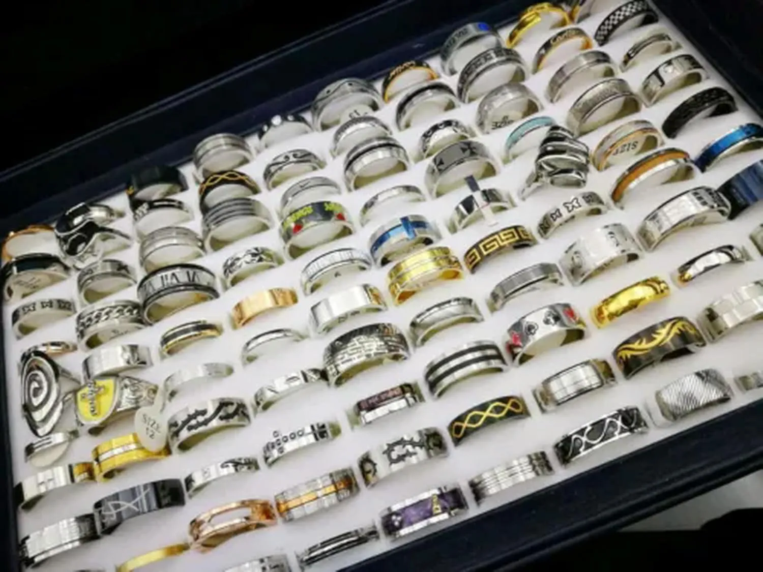 Wholesale 100pcs Bulk Lot Mixed Stainless Steel Rings Men's Fashion Wedding Ring-Women-100pcs