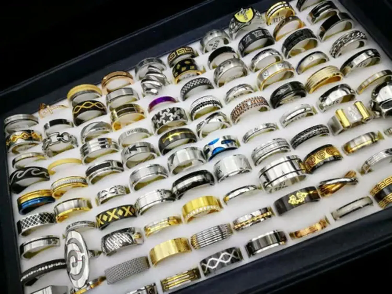 Wholesale 100pcs Bulk Lot Mixed Stainless Steel Rings Men's Fashion Wedding Ring-Women-100pcs