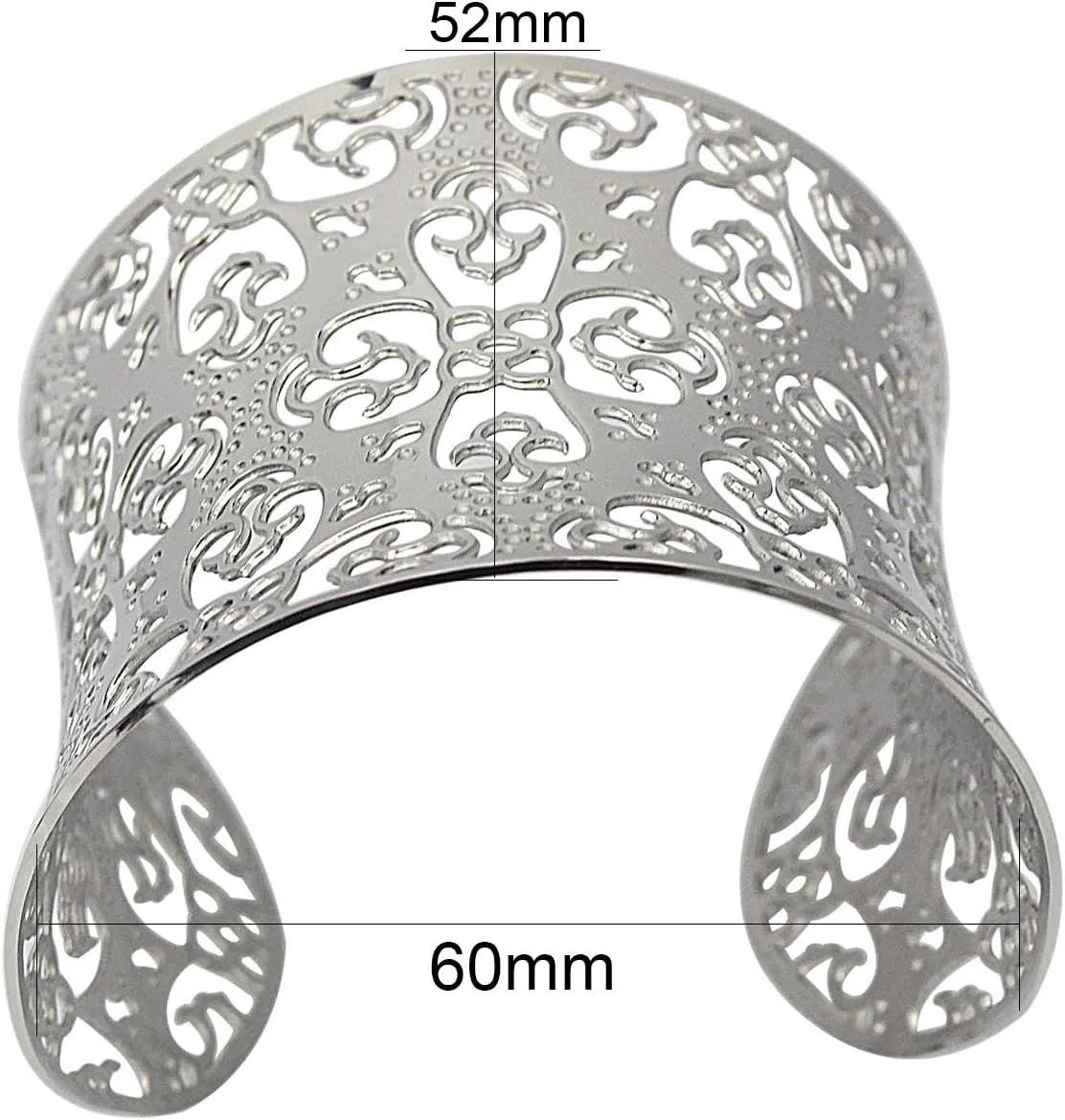 Wide Big Women Bangle Bracelets Flower Carving Design Stainless Steel Wrist Cuff Bangle