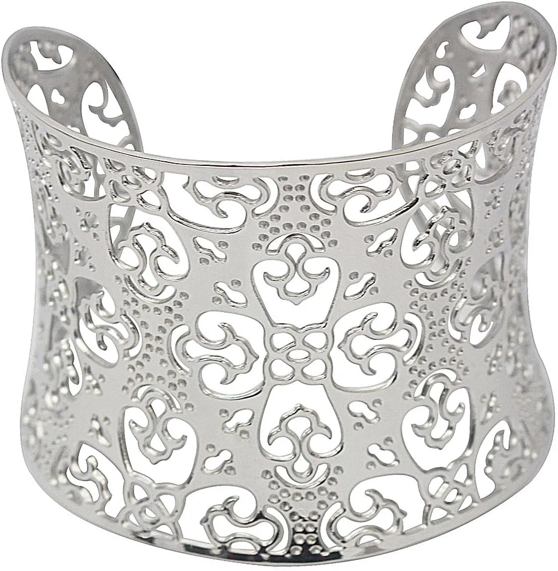 Wide Big Women Bangle Bracelets Flower Carving Design Stainless Steel Wrist Cuff Bangle