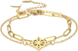Witches Knot Bracelet For Women Celtic Knot Wiccan Symbol Layered Bracelet Stainless Steel Unique Charm Adjustable Double Layer Bracelet