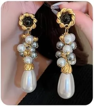 Wiwpar Vintage Pearl Earrings - White Baroque Teardrop Chandelier Pearl Beaded Dangle Earrings for Women - Bridal Style