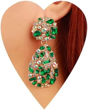 Wiwpar Women's Bohemian Boho Crystal Teardrop Wedding Bridal Chandelier Teardrop Bling Dangle Earrings Vintage Style Chandelier Dangle Earrings Costume Jewelry for Christmas (Green)