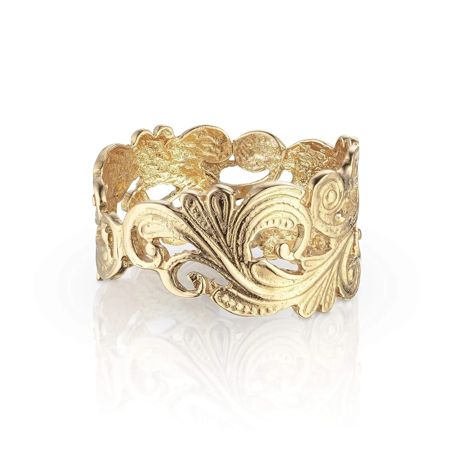 Women 22k Gold Plated Silver Alternative Wedding Ring, Unique Art-Deco Vintage Style Bridal Band, Holidays Ring Gift, Size 6