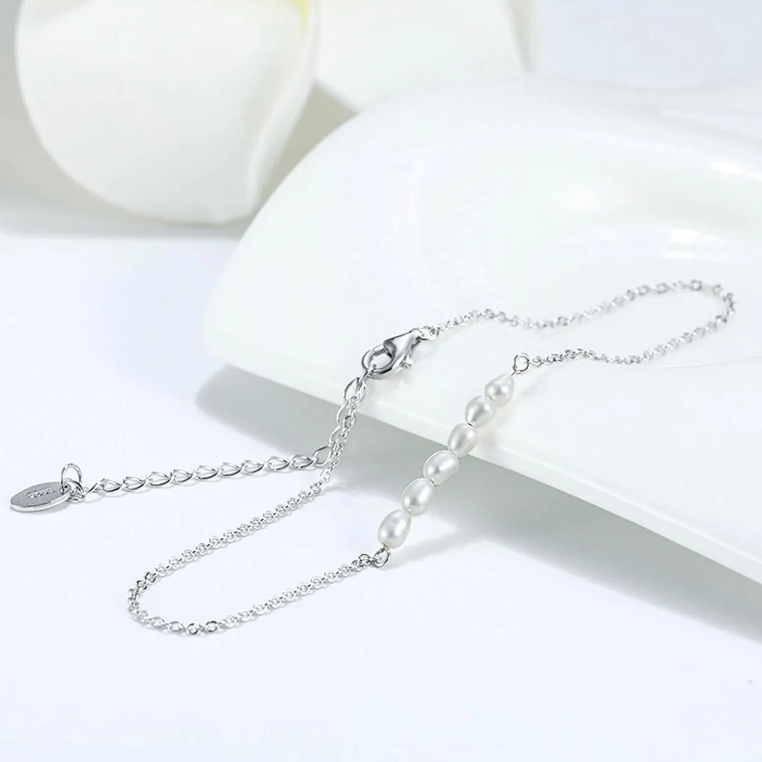 Womens Ankle Bracelets Sterling Silver, Boho Anklet with Pearls Adjustable Foot Jewelry Gifts for Friend