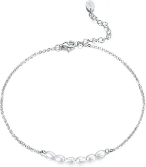 Womens Ankle Bracelets Sterling Silver, Boho Anklet with Pearls Adjustable Foot Jewelry Gifts for Friend
