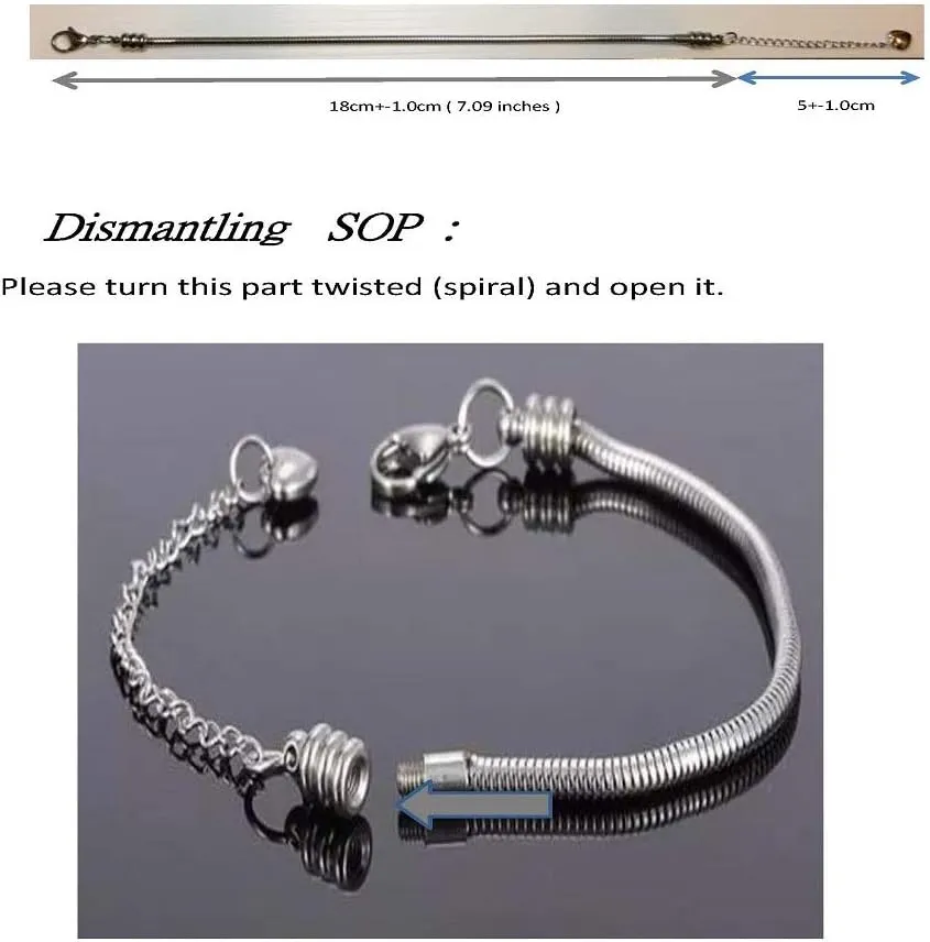 Womens Beads Chrms for Bracelets Heart Charm Stainless Steel Snake Chain 15 16 17 18 19 20 21 cm Jewelry Daughter Sister Jewelry