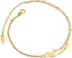 Womens Heart Anklet, Summer Anklets Boho Stainless Steel Double Layer with Love Gold Foot Jewelry Beach 10Inch(25cm)