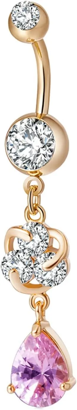 Wycian Navel Rings for Women, Bottom Navel Ring Celtic Knot Drop Gold Stainless Steel Belly Piercing Jewelry