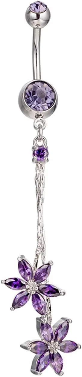 Wycian Navel Rings for Women, Bottom Navel Ring Flower Tassel Stainless Steel Belly Piercing Jewelry