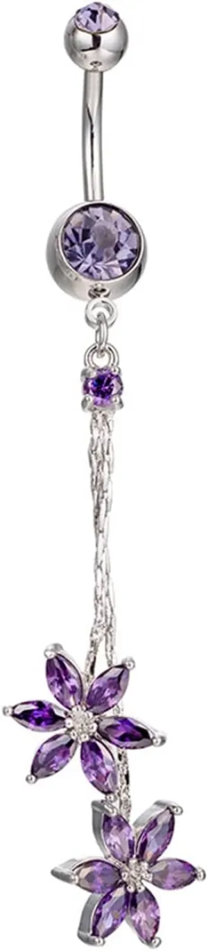 Wycian Navel Rings for Women, Bottom Navel Ring Flower Tassel Stainless Steel Belly Piercing Jewelry