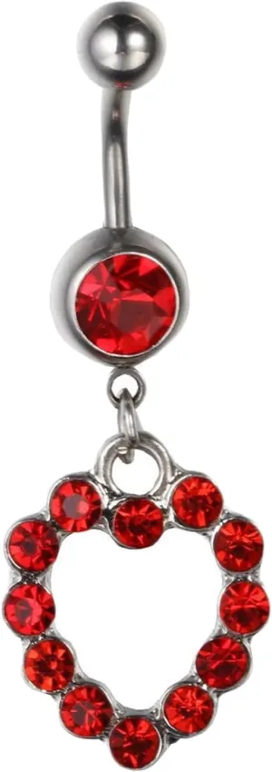 Wycian Navel Rings, Stainless Steel Belly Piercing Jewelry Belly Button Rings for Women Heart Shaped with Red Cubic Zirconia Belly Ring